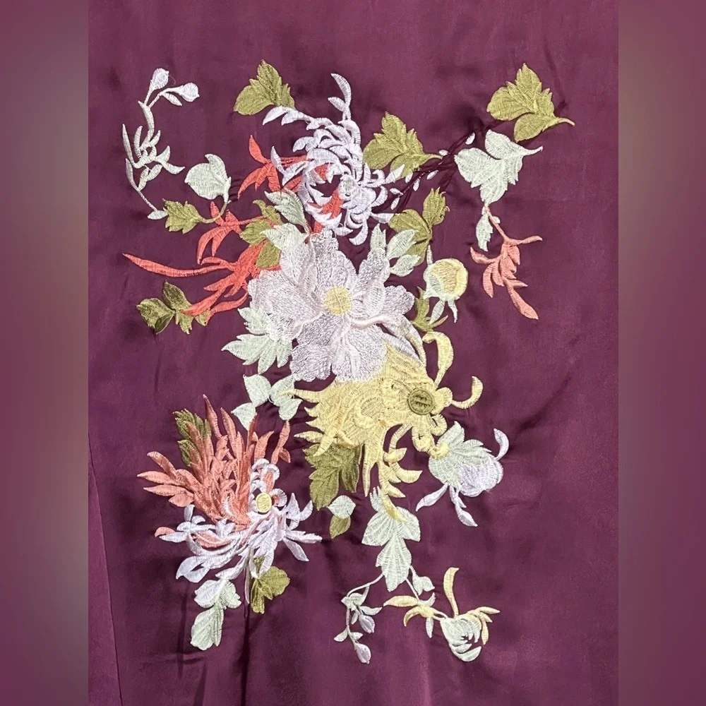 ASOS Maroon Embroidered Back Button Up Top size 4 - Picture 5 of 10